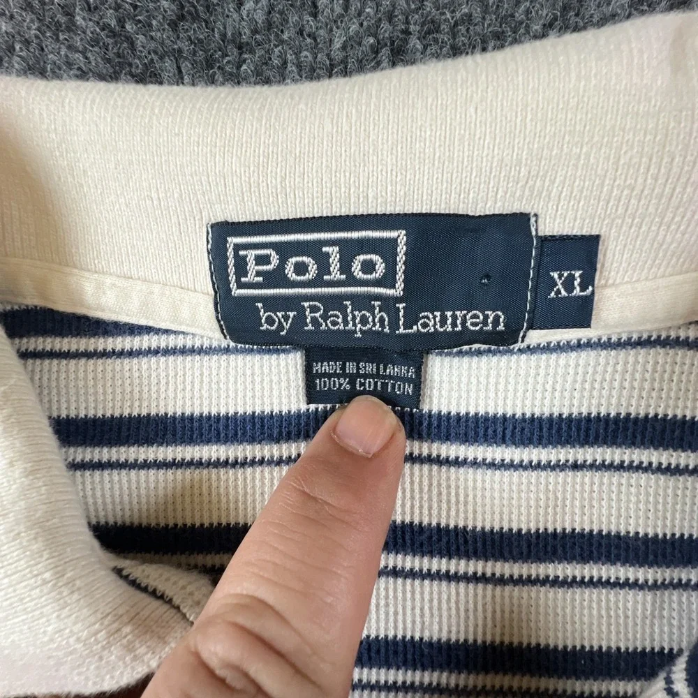 VTG Polo By‎ Ralph Lauren Men's XL White & Blue Striped Short Sleeve Shirt ECU
